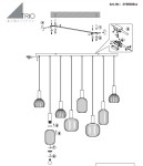 Lampa wisząca Diva w kolorze czarnym i białym z ośmioma oprawami E27. Prosta konstrukcja z regulowanymi zwisami, z kloszami w formie cylindrów o teksturowanej powierzchni. Ujęcie z góry, na tle jasnym.