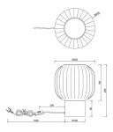 Lampa stołowa Diva w kolorze czarnym z chromowanym detalem, o okrągłej, żłobionej obudowie. Wymiary: średnica 20 cm, wysokość 25,9 cm. Z kablem zasilającym o długości 150 cm, przełącznik w odległości 30 cm od lampy.