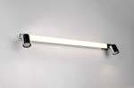 Lampa ścienna Enrico w kolorze chromu, z jednym źródłem światła LED 9W oraz dwoma reflektorami GU10. Prosty, prostokątny kształt z białym, podświetlanym panelem. IP44, przeznaczona do użytku w łazience lub na zewnątrz.