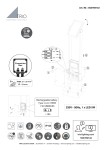 Malawi H61 lampa ogrodowa z czujnikiem ruchu, antracytowa, z jedną diodą LED 5W. Ujęcie frontalne, stojąca, IP65. Widoczne detale konstrukcji, w tym miejsce na akumulator, z oznaczeniami elektrycznymi i symbolem hybrydowego zasilania.