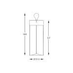 Szara lampa stołowa Esterno z jedną żarówką LED 1,2W, o wymiarach 389 mm wysokości i 131,5 mm średnicy. Otwarta na dole, z uchwytem na górze, przeznaczona do użytku zewnętrznego, o stopniu ochrony IP44.