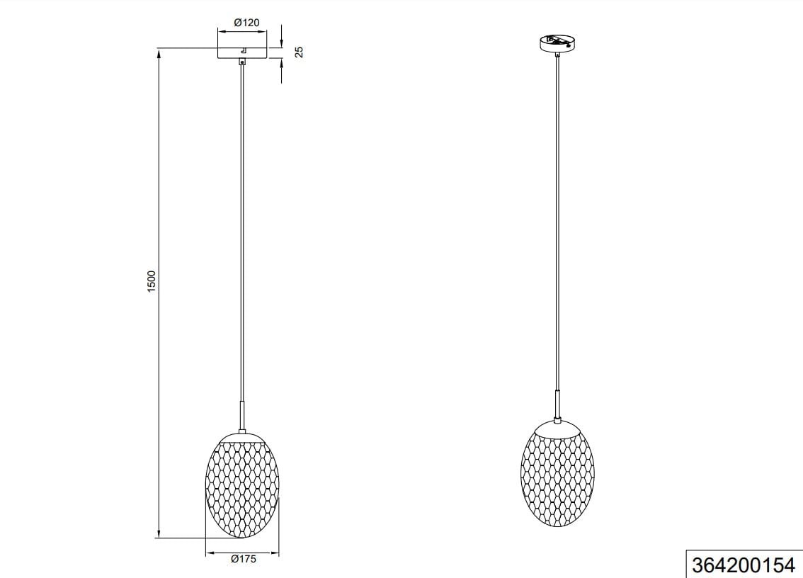 Lampa wisząca Facette 1xE27 w kolorze czarnym i przydymionym, o owalnym kształcie z dekoracyjną siatką. Wysokość 150 cm, średnica klosza 17,5 cm. Ujęcie frontalne pokazujące detal konstrukcji i zawieszenia.