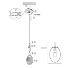 Lampa wisząca Facette 1xE27 w kolorze czarnym z przydymionym kloszem w kształcie owalnym, zawieszona na długim przewodzie. Widoczne elementy montażowe oraz instrukcja instalacji. Produkt w układzie pionowym.