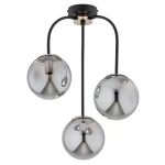 Lampa sufitowa Gamma 3xE14 w kolorze czarnym i grafitowym, z trzema szklanymi kulami o metalicznym wykończeniu. Ujęcie frontalne, zawieszona na czarnych przewodach, z widocznym mocowaniem sufitowym. Idealna do nowoczesnych wnętrz.