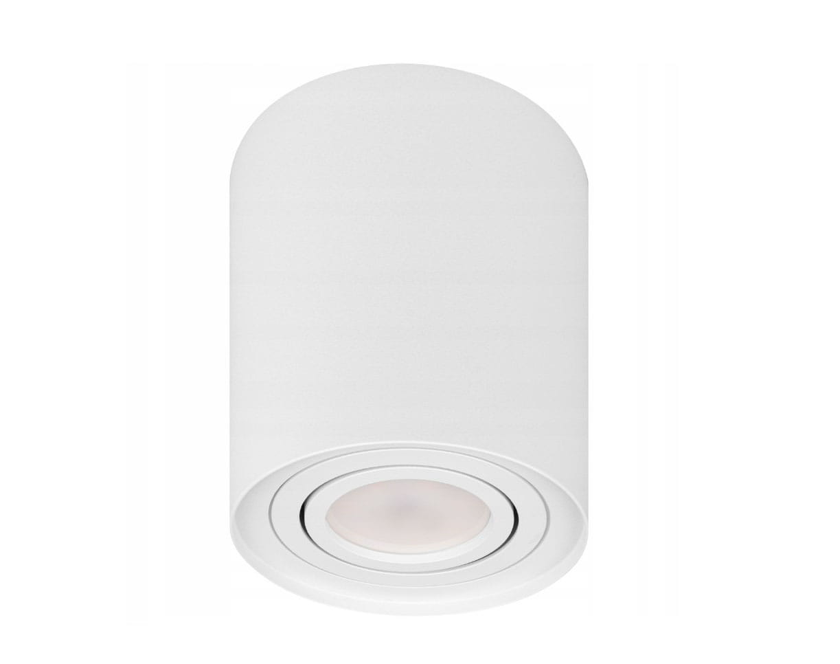 Lampa sufitowa Devo w kształcie tuby, kolor biały, z jedną oprawą GU10. Ujęcie frontalne, widoczny okrągły klosz z wewnętrznym pierścieniem. Prosty design, idealna do oświetlenia kierunkowego w nowoczesnych wnętrzach.