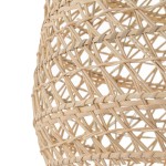 Lampa wisząca Boho L w kolorze białym i rattanowym, z widoczną plecionką z naturalnych włókien. Ujęcie z boku, eksponujące szczegóły struktury materiału. Przeznaczona do montażu z żarówką E27.