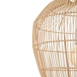 Lampa wisząca Haiti S w kolorze białym i naturalnym, z okrągłym kloszem z plecionki. Widoczna żarówka E27 wewnątrz klosza. Ujęcie z boku, ukazujące detal struktury materiału i kształt lampy. Idealna do nowoczesnych wnętrz.