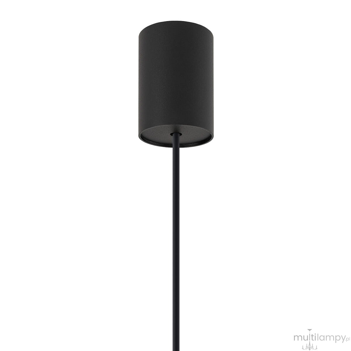 Czarna lampa wisząca Haiti Black M z oprawą na żarówkę E27. Okrągła, matowa obudowa z metalowym przewodem. Ujęcie frontalne, produkt zawieszony, minimalistyczny design, stonowany kolor, idealny do nowoczesnych wnętrz.