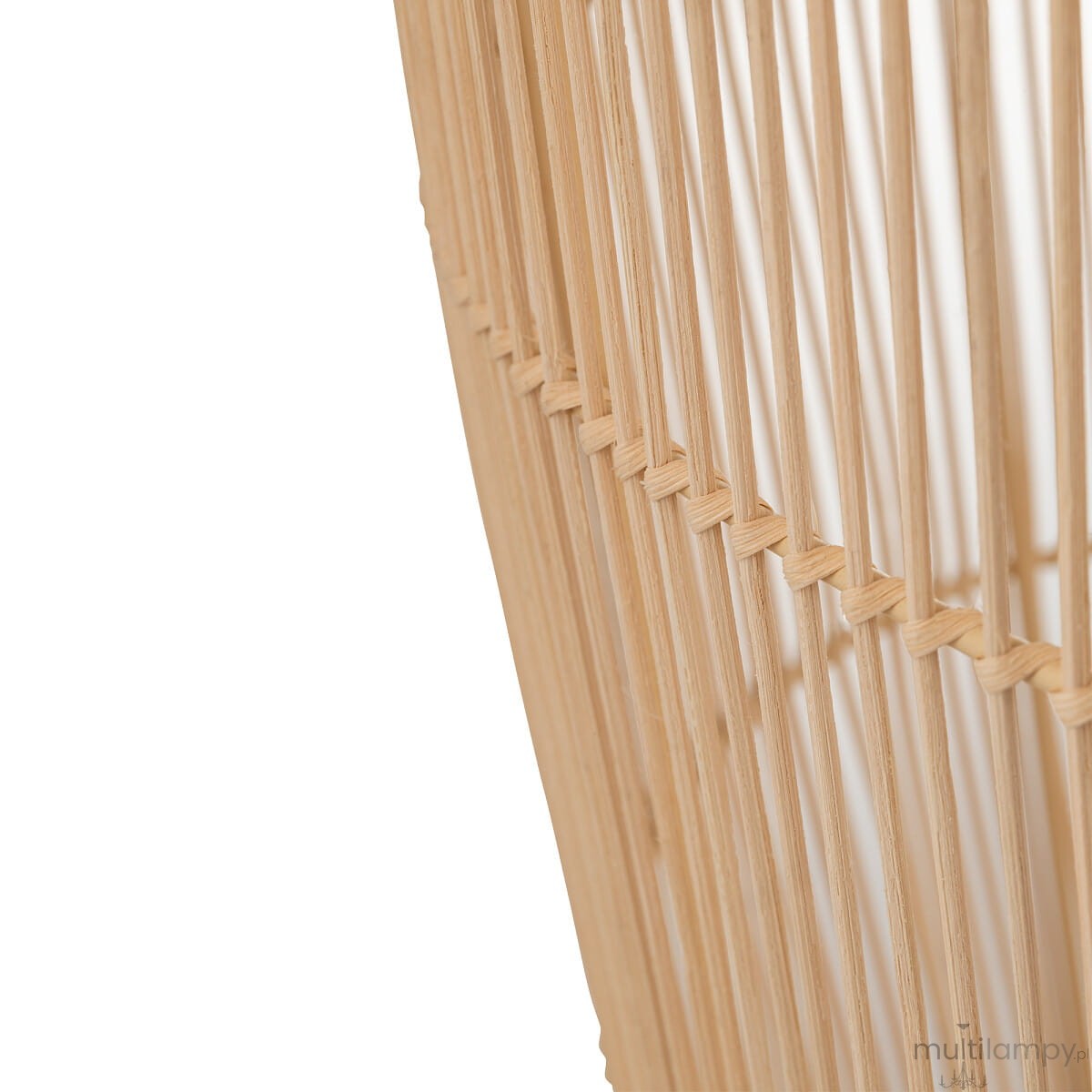Lampa wisząca Haiti L z białym kloszem i naturalnym, plecionym abażurem. Widoczny detal plecionki z jasnego materiału, kształt stożkowy, węższy u góry. Produkt w pozycji pionowej, na białym tle.