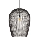 Lampa wisząca Haiti Black L z czarnym, metalowym kloszem o kształcie owalnym, wykonanym z cienkich prętów. Zawiera jedno miejsce na żarówkę E27, wisi na czarnym przewodzie. Idealna do nowoczesnych aranżacji wnętrz.