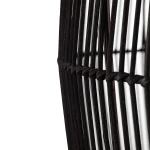 Czarna lampa wisząca Haiti Black L z materiału, z widocznymi szczelinami w konstrukcji, ukazującymi źródło światła. Ujęcie z boku, podkreślające detale plecionki i wykończenie. Idealna do nowoczesnych aranżacji wnętrz.