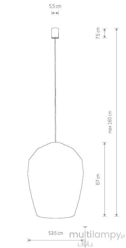 Lampa wisząca Haiti Black L z mocowaniem na żarówkę E27, w kolorze czarnym. Wymiary: wysokość 67 cm (max 160 cm), szerokość 53,5 cm, średnica podsufitki 5,5 cm. Kształt zwężającej się ku dołowi konstrukcji.