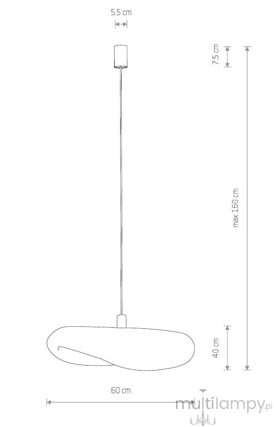 Lampa wisząca Havana M z białym kloszem w naturalnym kolorze, o wymiarach 60 cm długości i 40 cm szerokości, zawieszona na cienkim kabelku. Wysokość regulowana do 160 cm, idealna do nowoczesnych wnętrz.