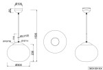 Lampa wisząca Fomento D30 w kolorze czarnym i białym, z oprawą na żarówkę E27. Okrągła, szklana forma o średnicy 30 cm, zawieszona na metalowym stelażu o długości 150 cm. Widoczny detal montażowy na suficie.