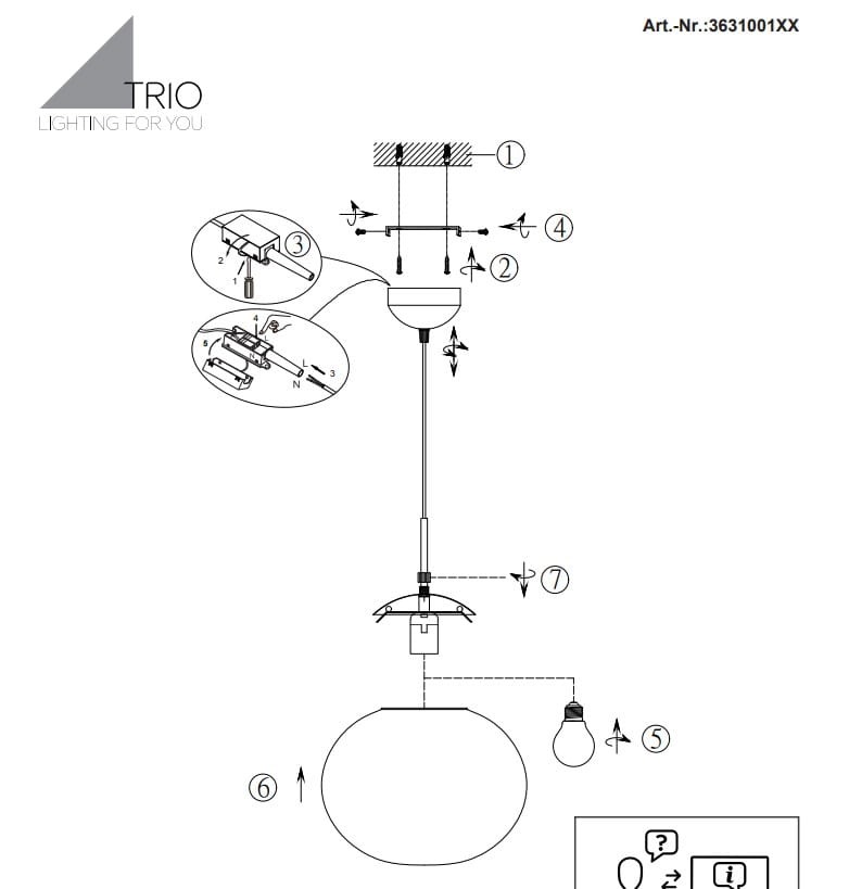 Lampa wisząca Fomento D30 w kolorze czarnym i białym, z oprawą na żarówkę E27. Zawieszona na cienkim przewodzie, z okrągłym kloszem w białym kolorze. Widoczny mechanizm montażowy oraz szczegóły instalacji.