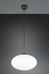 Lampa wisząca Fomento D40 z oprawą w kolorze czarnym i białym, z kulistym kloszem z matowego szkła. Wisi na cienkim, czarnym kablu, zawieszona na okrągłej podstawie. Idealna do nowoczesnych wnętrz.