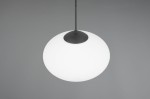 Lampa wisząca Fomento D40 z oprawą w kolorze czarnym i białym, o okrągłym kształcie. Zawieszona na cienkim przewodzie, z matowym białym kloszem i czarnym uchwytem. Widok z góry, na jednolitym szarym tle.