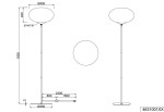 Lampa podłogowa Fomento 1xE27 w kolorze czarnym i białym, z okrągłą głowicą o średnicy 40 cm, na smukłej, stalowej nodze. Wysokość całkowita 150 cm, średnica podstawy 35 cm. Ujęcie frontalne, ukazujące pełny kształt i proporcje lampy.
