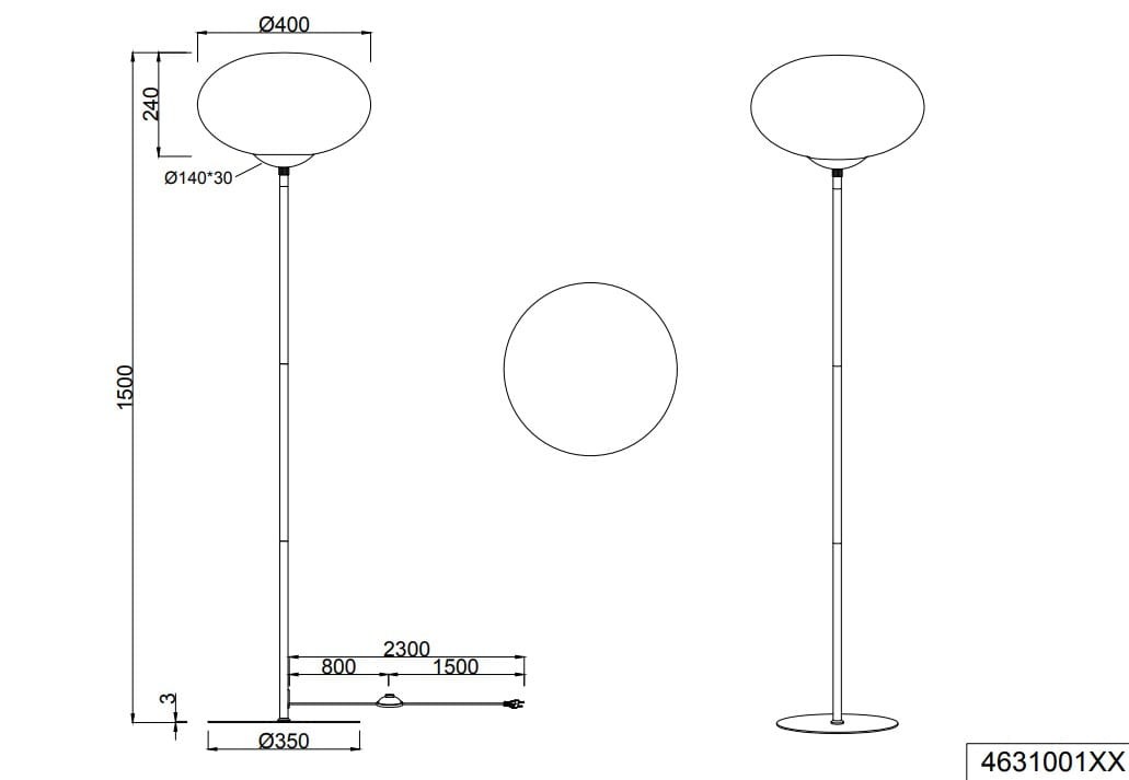 Lampa podłogowa Fomento z mosiądzu i białym kloszem. Owalny klosz o średnicy 40 cm na smukłej, prostokątnej nodze. Wysokość 150 cm, z podstawą o średnicy 35 cm. Ujęcie frontalne, pokazujące detale konstrukcji i proporcje.