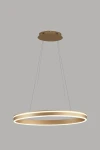 Lampa wisząca Vivies 1xLED/36W w kolorze złotym, o okrągłym kształcie. Zawieszona na cienkich linkach, z centralnym, okrągłym mocowaniem sufitowym. Emituje ciepłe światło, idealna do nowoczesnych wnętrz.