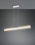 Lampa wisząca Galway w kolorze szarym z jednym źródłem światła LED o mocy 35W. Posiada prostokątny, minimalistyczny kształt. Zawieszona na dwóch cienkich linkach, zamocowana do sufitu. Tło ciemnoszare, podkreślające nowoczesny design.