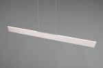 Lampa wisząca Galway w kolorze szarym, o prostokątnym kształcie, z jedną diodą LED o mocy 35W. Zawieszona na cienkich linkach, z widoczną metalową mocowaniem. Tło szare, co podkreśla minimalistyczny design lampy.