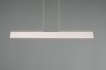Lampa wisząca Galway w kolorze szarym, o prostokątnym kształcie, z jedną diodą LED 35W. Zawieszona na cienkich linkach, emitująca światło w ciepłej tonacji. Tło jednolite, szare, podkreślające minimalistyczny design lampy.