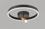 Lampa sufitowa Pignano 2xLED/18W w kolorze czarnym z złotym detalem. Okrągła konstrukcja z centralnym źródłem światła, z wbudowanym pierścieniem LED. Ujęcie frontalne, na jednolitym tle.