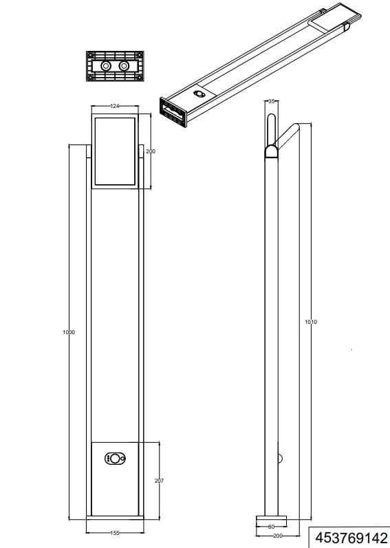 Lampa ogrodowa Malawi H101 z czujnikiem ruchu, z jednolitą obudową, wysokość 1010 mm, szerokość 124 mm, głębokość 35 mm. Wyposażona w 1xLED 5W, klasa IP65, idealna do oświetlenia przestrzeni zewnętrznych.
