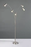 Lampa podłogowa Marley z pięcioma ruchomymi kloszami GU10, wykonana z niklu. Stojąca na okrągłej podstawie, z lekkim łukiem, idealna do oświetlenia wnętrza. Klosze w kolorze niklu skierowane w różne strony.