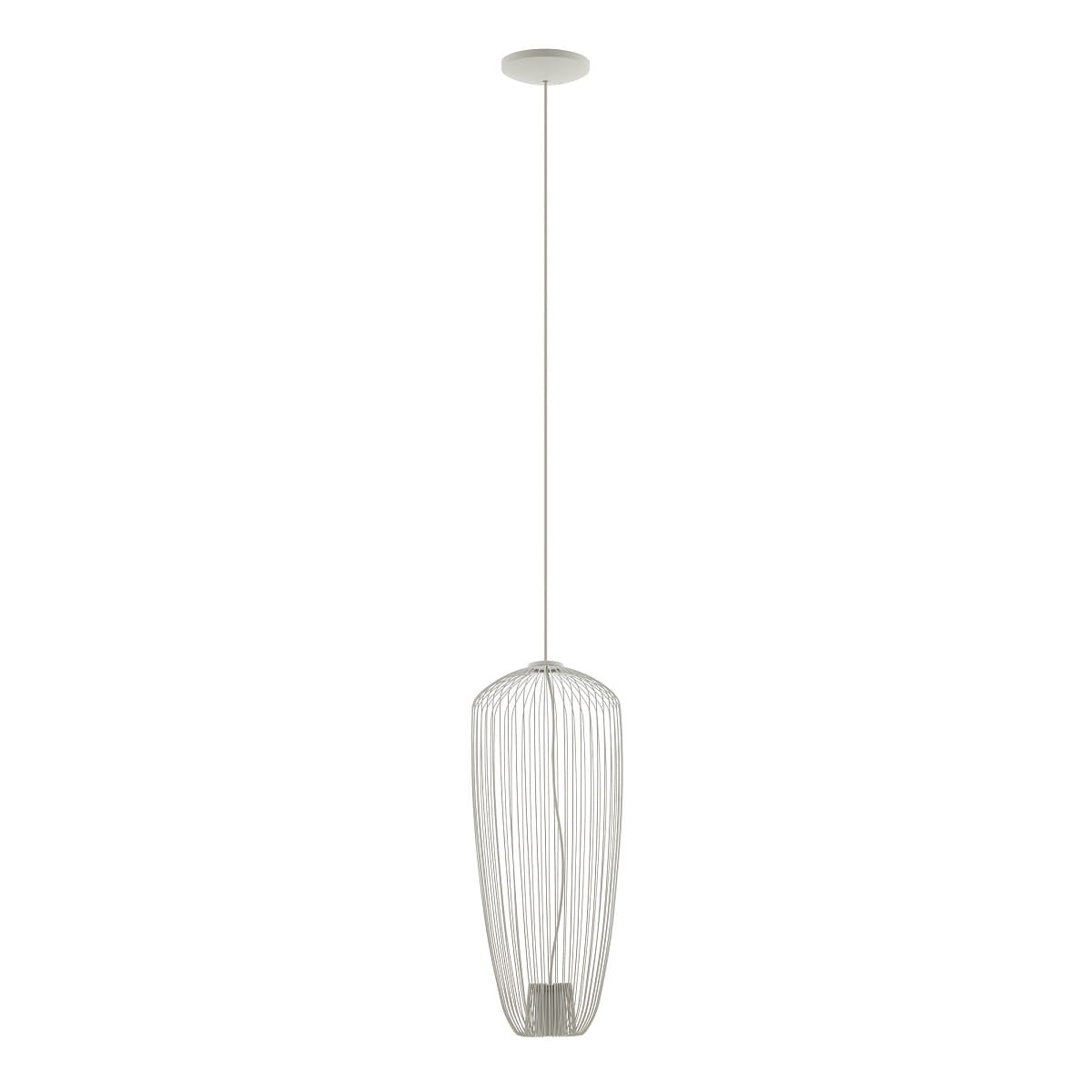 Lampa wisząca Pumpkin S w jasnoszarym kolorze, o metalowej, ażurowej konstrukcji w kształcie elipsy. Zawieszona na cienkim przewodzie, przeznaczona na żarówkę GU10. Prosty, minimalistyczny design, idealna do nowoczesnych wnętrz.
