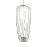Lampa wisząca Pumpkin S w jasnoszarym kolorze, wykonana z cienkich metalowych prętów, o owalnym kształcie. Zawieszona na cienkim przewodzie, z miejscem na żarówkę GU10, ukazuje nowoczesny design i lekką strukturę.