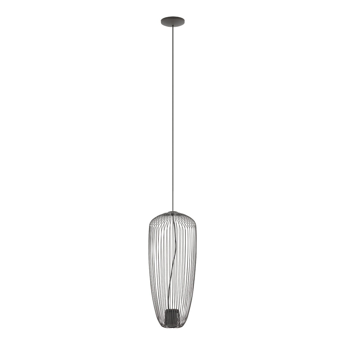 Lampa wisząca Pumpkin S w kolorze szarym, wykonana z cienkich metalowych prętów w formie owalnej, zawieszona na długim przewodzie. Przeznaczona na żarówkę GU10, w minimalistycznym stylu, idealna do nowoczesnych wnętrz.