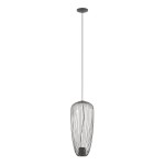 Lampa wisząca Pumpkin S w kolorze szarym, wykonana z cienkich metalowych prętów w formie owalnej, zawieszona na długim przewodzie. Przeznaczona na żarówkę GU10, w minimalistycznym stylu, idealna do nowoczesnych wnętrz.