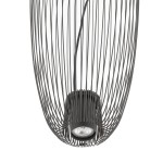 Lampa wisząca Pumpkin S w kolorze szarym, z metalową siatką, zawiera jedno miejsce na żarówkę GU10. Widok z góry, pokazujący kształt klosza i podstawkę z miejscem na źródło światła. Kabel zasilający w czarnym kolorze.