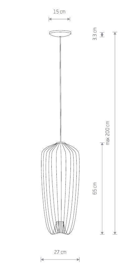 Lampa wisząca Pumpkin S w kolorze szarym z jedną oprawą GU10, o wysokości 65 cm i średnicy 27 cm. Konstrukcja z metalowych prętów w kształcie elipsy, zawieszona na cienkim przewodzie. Idealna do nowoczesnych wnętrz.