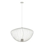 Lampa wisząca Pumpkin L w jasnoszarym kolorze, z metalową siatką w kształcie kopuły. Ujęcie frontalne, zawieszona na cienkim kablu. Wewnątrz miejsce na żarówkę GU10. Tło białe, co podkreśla minimalistyczny design.