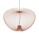 Lampa wisząca Pumpkin L w kolorze ceglastym, z metalowej siatki w kształcie kulistej formy, z miejscem na jedną żarówkę GU10. Zawieszona na cienkim przewodzie, prezentuje nowoczesny i lekki design.