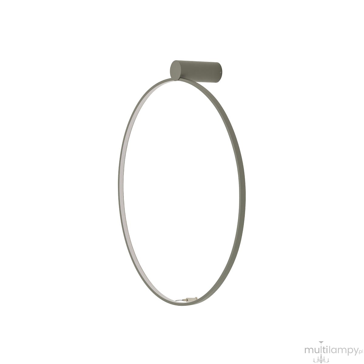 Lampa sufitowa Circolo M w kształcie okręgu, kolor oliwkowy, z jedną diodą LED o mocy 21W i temperaturze barwowej 3000K. Ujęcie z boku, prezentująca minimalistyczny design. Zawieszona na ścianie, bez widocznych dodatkowych elementów.