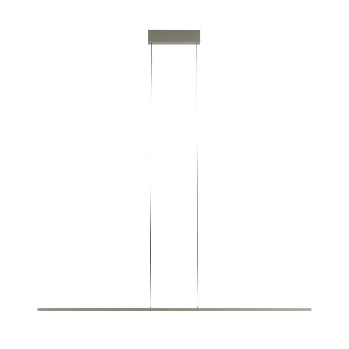 Lampa wisząca Bar L150 w kolorze oliwkowym, z jedną żarówką LED o mocy 32W i temperaturze barwowej 3000K. Posiada prostokątny klosz i dwa cienkie przewody zawieszenia, zamontowana w pozycji pionowej.