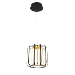 Lampa wisząca Xara z jedną diodą LED o mocy 17W, w kolorze czarnym i złotym. Konstrukcja z metalowych szczebli w kształcie prostokąta, zawieszona na cienkim przewodzie, z okrągłym mocowaniem sufitowym. Prosta forma, nowoczesny design.