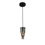 Lampa wisząca Grans z jedną żarówką E27 w kolorze czarnym i chromowanym. Posiada cylindryczny kształt, wykonana z przezroczystego materiału. Zawieszona na cienkim, czarnym przewodzie z okrągłym mocowaniem sufitowym.