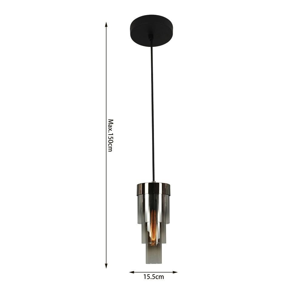 Lampa wisząca Grans 1xE27 w kolorze czarnym i chromowanym, o wysokości maksymalnej 150 cm i średnicy 15,5 cm. Posiada przezroczystą, wielowarstwową osłonę, zawieszoną na cienkim przewodzie, idealna do nowoczesnych wnętrz.