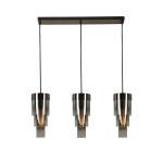 Lampa wisząca Grans 3xE27 w kolorze czarnym i chromowanym, z trzema szklanymi kloszami w kształcie walca. Klosze zawieszone na czarnych przewodach, montowane na prostokątnej podstawie. Idealna do nowoczesnych wnętrz.