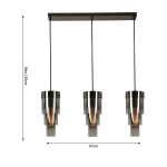 Lampa wisząca Grans 3xE27 w kolorze czarnym z chromowanymi detalami. Posiada trzy szklane klosze w kształcie cylindrów, zawieszone na czarnych linkach. Wymiary: maksymalna wysokość 150 cm, szerokość 67 cm.