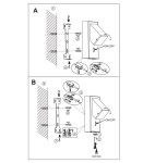 Instrukcja montażu kinkietu Raglan 1xLED/3,8W w kolorze białym. Zawiera schemat z elementami mocującymi, włącznikiem ON/OFF oraz detalami instalacji. Kinkiet ma prostokątny kształt, montowany na ścianie.