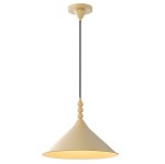 Lampa wisząca Ashford 1xE27 w kolorze złotym. Posiada stożkowy klosz, zwisający na czarnym przewodzie. U góry znajduje się okrągła podsufitka. Elementy dekoracyjne w postaci okrągłych kulek na przewodzie.