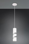 Lampa wisząca Stream 1xGU10 w kolorze białym, o cylindrycznym kształcie z spiralnym detalem, zawieszona na długim, białym przewodzie. Ujęcie frontalne na tle szarym, bez dodatkowych elementów.