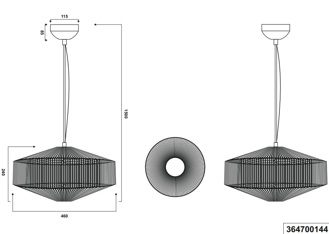 Beżowa lampa wisząca Svea z jednym gniazdem E27. Kształt diamentowy, z cienką metalową siatką. Wymiary: średnica 460 mm, wysokość 240 mm. Zawieszona na cienkim kablu, z okrągłym uchwytem sufitowym. Prosta forma, idealna do nowoczesnych wnętrz.