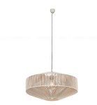 Lampa wisząca Svea 1xE27 w kolorze beżowym, o okrągłym kształcie. Wykończona w formie plecionki, z widoczną żarówką wewnątrz. Zawieszona na czarnym przewodzie, z sufitowym mocowaniem w białym kolorze.